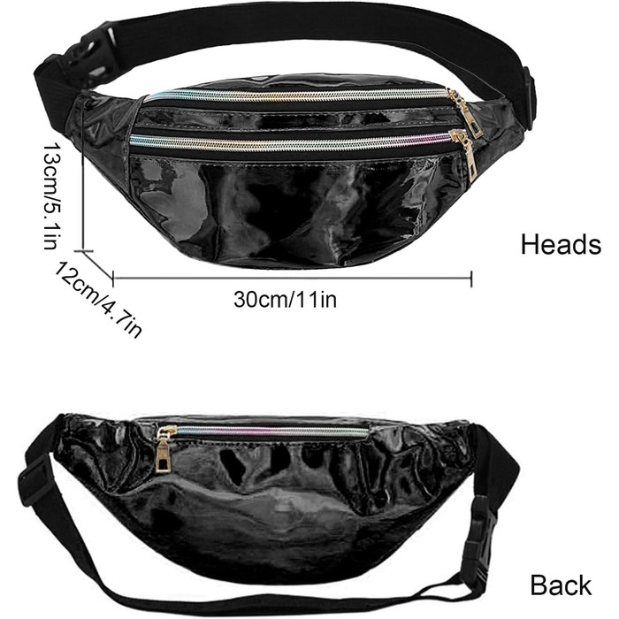 Стильна поясна сумка-фенні-пак AYNKH з трьома відділеннями, водонепроникна, унісекс (Яскраво-чорний)