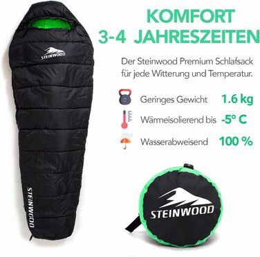 Спальний мішок Steinwood Premium ковдру 3-4 сезони 210см - Outdoor, мішковидний, для гірських хат, літній - оливковий - двосторонній блискавка (3/4 сезони - чорний/зелений - двосторонній блискавка)