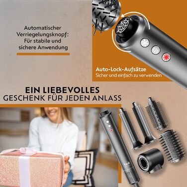 Мультистайлер 5-в-1 – плойка, фен-щітка з 110 000 обертів/хв – щітка для волосся з гарячим повітрям/фен-щітка/стайлер для великих локонів, об'єму та гладкого волосся – іонізатор для волосся з 5 насадками