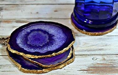 Natural agate coasters, for bar, beer, coffee, tea, set of 4, perfect table accessory, tableware (Blue)