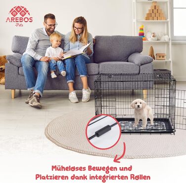 Клітка для собак Arebos 77,5 x 53 x 59 см | Транспортна переноска для собак, складана | Чорна клітка для собак | Клітка для собак з 2 дверцятами