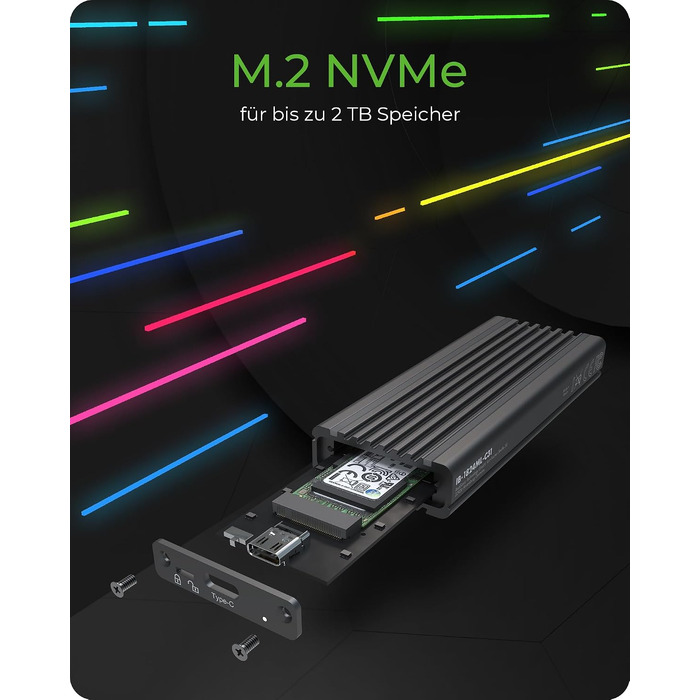 Зовнішній корпус для M.2 PCIe SSD ICY BOX IB-1817M-C31, USB 3.1 Type-C, алюміній, RGB підсвічування, чорний