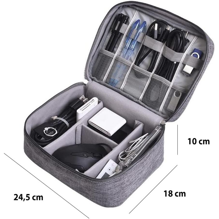 Органайзер для кабелів та аксесуарів Retoo: кейс для подорожей, USB-кабелі, Power Bank, карти, телефон, зарядні пристрої, сірий