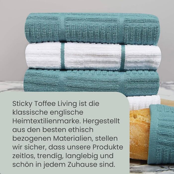 Sticky Toffee Dishcloths made from 100% cotton, terry cloth, 5 pieces, 40.6 x 71 cm, blue / aqua, soft, absorbent, for restaurant, bar, glassware, kitchen towels
