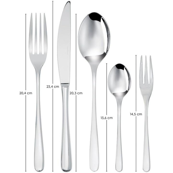 Sambonet Taste 52553-N2 - Stainless Steel Monoblock Dinnerware Set 18/10, for 12 people, 60 pieces: 12 forks, 12 spoons, 12 knives, 12 teaspoons, 12 dessert forks, dishwasher safe