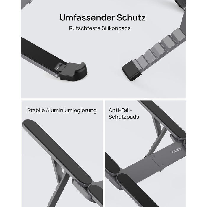 Підставка для ноутбука SODI, алюмінієва, регульована висота, з вентиляцією, для MacBook Pro/Air, HP, Sony, Dell, 10-16