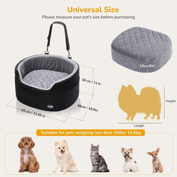 Dog Car Seat Backrest, Middle Seat, Less than 70 cm, Dog Bed for Car Back Seat with Thick Padding for Pet Travel, Waterproof and Washable, Dog Car Seat Backrest with 2 Safety Leashes (M, Black + Gray)