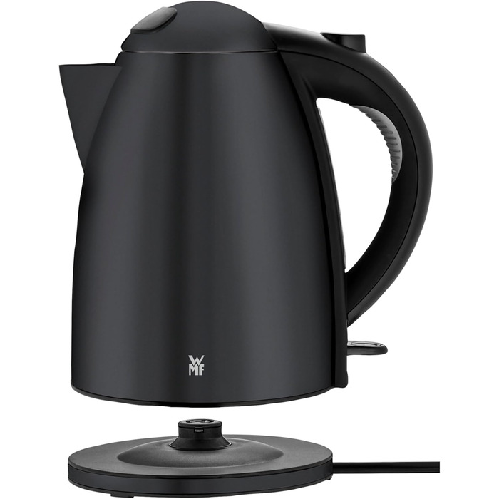 WMF Stelio Electric Kettle, Stainless Steel, 1.7L, Electric Kettle with Scale Filter, 2400 W, Illuminated Water Level Indicator, Matte Black Stainless Steel