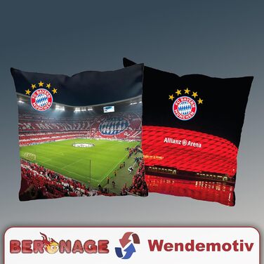 Двостороння подушка FC Bayern München Allianz Arena 40x40 см – футбольний декор для дивана та ліжка, фанатський аксесуар, ідеально до постільної білизни ФКБ
