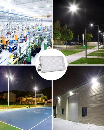 Світлодіодний прожектор 300W 30000Лм, тепле біле світло 3000K, IP65, для вулиці, саду, тераси, гаража, спортивного майданчика, фабрики, майстерні, комплект 10 шт, 100W холодне біле світло