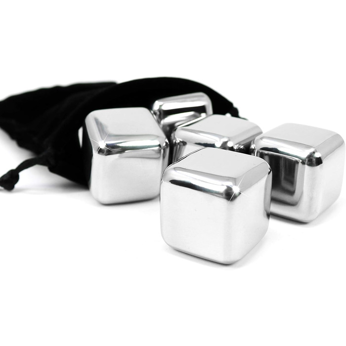 Набір для віскі Com-Four® з нержавіючої сталі: 12 кубиків льоду, мішечок для зберігання та подарункова коробка. Багаторазові кубики льоду для віскі, джину, тоніку та коньяку