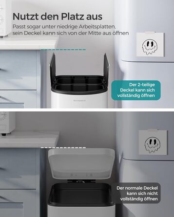 Сміттєве відро SONGMICS для кухні з сортувальником, 30 л + 20 л, 2 відділення, з педаллю, білий + металік срібло