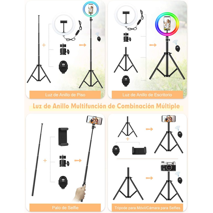Кільцеве світло YISSVIC 25.4 см (10 дюймів) зі штативом та пультом, 168 LED, 3 режими світла та 26 RGB, для фото та відео, TikTok, YouTube, селфі
