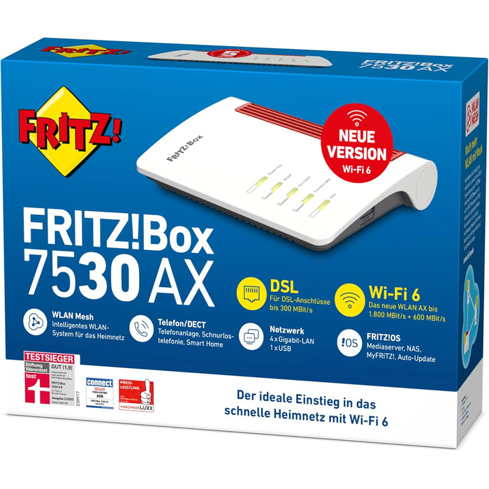 Роутер AVM FRITZ!Box 7530 AX Wi-Fi 6 (DSL/VDSL, Mesh, DECT, для Німеччини, відновлений)