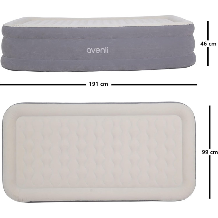 Надувний матрац-ліжко AVENLI самонадувний для 1 особи, 191x99x46 см, з інтегрованою помпою, белькрове покриття, для кемпінгу та дому
