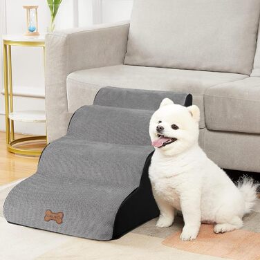 Сходинки для собак Caliyo, 4 сходинки, сірі. Сходи для собак та котів, 40 см, з миючим чохлом та неслизьким дном. Підходять для ліжка, дивану та авто (60×40×40 см)