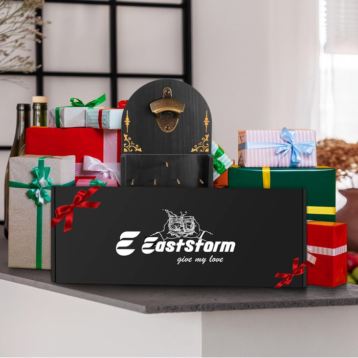 Стійковий відкривачка для пляшок E EASTSTORM із деревини з контейнером для кришок, настінний відкривачка для пива, оригінальний подарунок для чоловіків, День батька, день народження