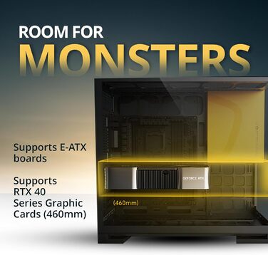 Корпус для ігрового ПК Geometric Future M5 з темперованим склом, Mid Tower, E-ATX/ATX, сталь 1.2mm, Type C, без інструментів, підтримка радіатора 420/360, подвійний відсік, GEO-M5-BNY (чорний/жовтий)