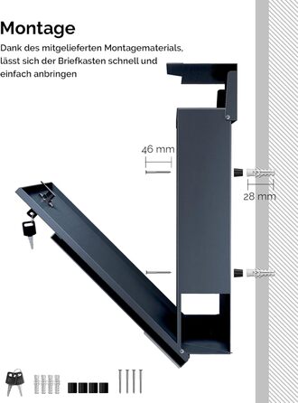 Поштовий ящик Metzler Anthrazit RAL 7016 з газетницею та табличкою з нержавіючої сталі V2A, антикорозійний, сучасний, 10 років гарантії на запчастини