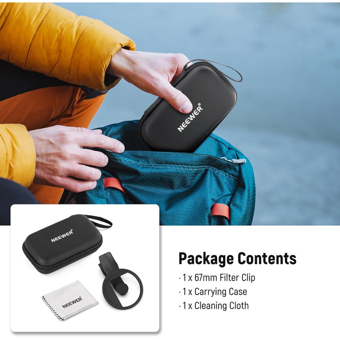 NEEWER 67mm Кліп-он CPL фільтр для смартфонів: поляризаційний фільтр для об'єктивів, фотозйомка, сумісний з Samsung Galaxy S25 Ultra, Google Pixel, Huawei, Xiaomi, iPhone