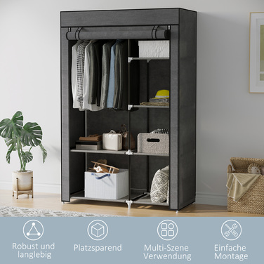 HOMCOM Clothes Closet Fabric Wardrobe with Clothes Rail, 6 Compartments, Foldable Wardrobe in Felt-like Fabric, Folding Closet for Bedroom, Hallway, Dark Grey, 103 x 43 x 162.5 cm | Aosom
