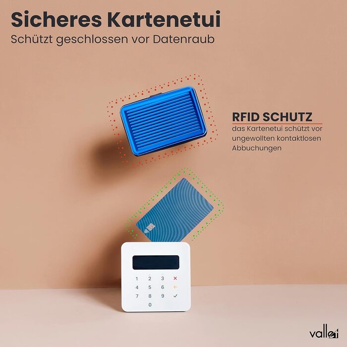 Кредитне картхолдер VALLET® з захистом NFC/RFID | Bluetooth картхолдер для візиток | Алюмінієвий картхолдер для чоловіків та жінок (Синій)