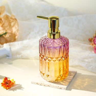 Скляний диспенсер для рідкого мила YunNasi: наповнюваний, для кухні, ванної, пральні (зелений, фіолетово-оранжевий)