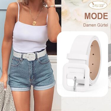 Жіночий шкіряний пояс JasGood пастельного кольору, широкий, з квадратною пряжкою для джинсів, спідниць та суконь (білий, 110 см, під талію 76-88 см)