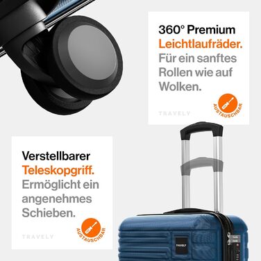 Чемодан ручної поклажі Travely Premium 55x40x20 см - 36 л, з TSA замком, синій. Підходить для Ryanair, Lufthansa, Eurowings