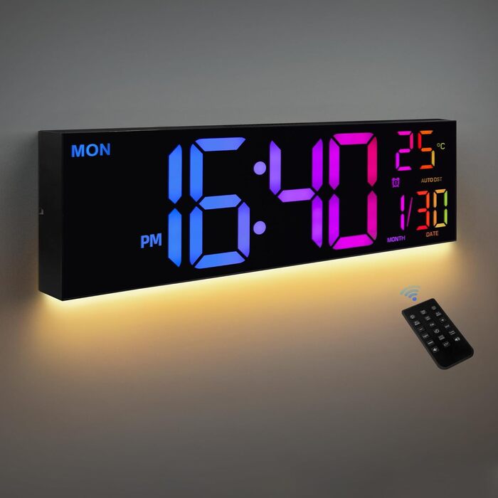 HAITANG Wall Clock Digital - 8 Colors Digital Wall Clock 16.2