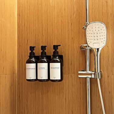 Набір дозаторів для мила та шампуню на стіну, 500 мл, 3 шт. з етикетками, без свердління, для ванної кімнати, янтарно-коричневий, чорний насос