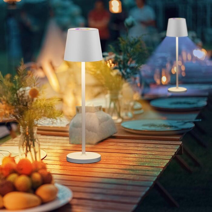 LED-лампа Qsky настільна бездротова диммерна акумуляторна, перезарядна тепле світло 3000K+RGB, алюміній, вологостійка для ресторану, спальні, бару, IP54 (срібна 2 шт.) (біла 2 шт.)