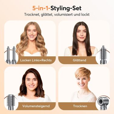Airstyler 5 в 1 Bopcal: Іонізатор, Фен, 160000 обертів/хв, для швидкого сушіння, об'єм та локони, подарунок для жінок. Чорний.