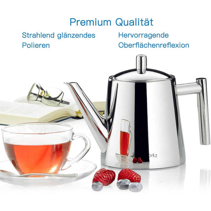 Easyworkz Teapot with infuser insert 1500ml Stainless Steel, Tea Maker for all fruits, herbs and infusion teas