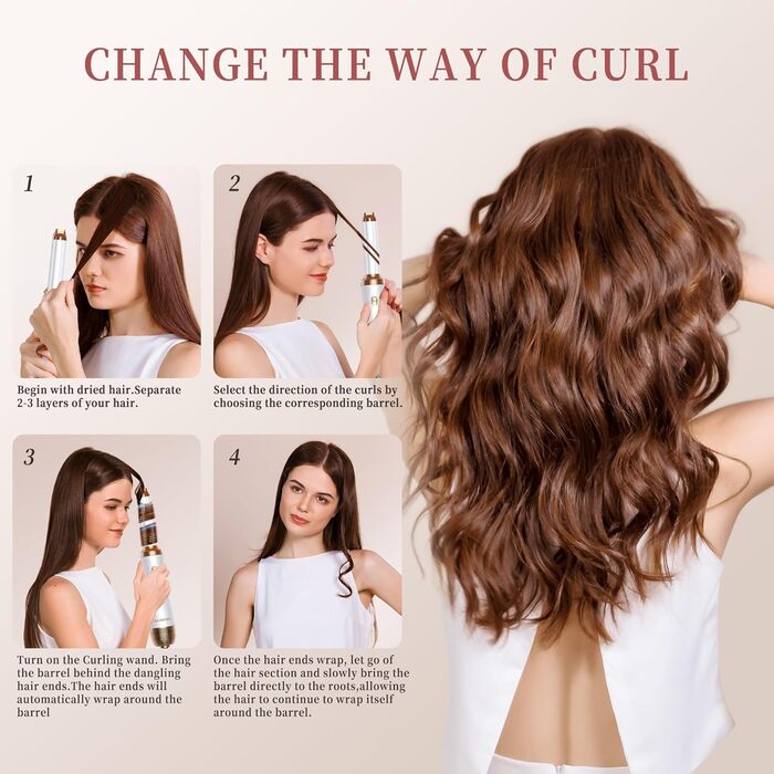 Air Styler 6 в 1: Набір для укладки волосся з фен-щіткою, дифузором та плойкою, для створення об'єму, локонів та випрямлення (сірий)