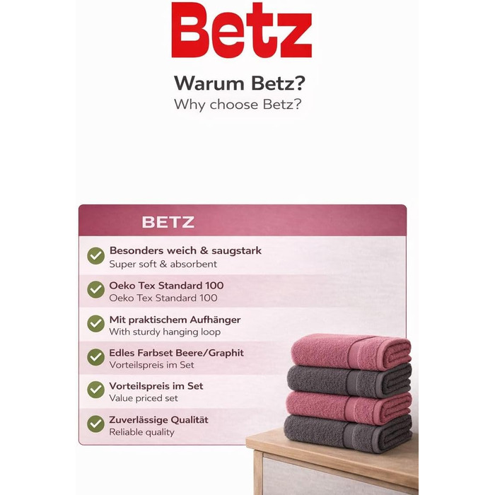 Набір рушників Betz Premium 6 шт, 50x100 см, 100% бавовна, 470 г/м², м'які та гігроскопічні, Oeko-TEX, колір старе рожеве/антрацит