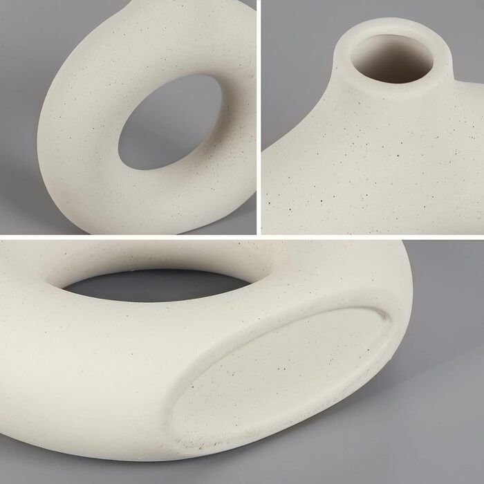 Large Ceramic Doughnut Vase for Pampas Grass - Modern Boho Round Vase for Home & Office Decor