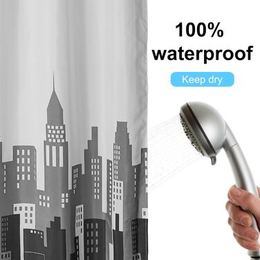 Шторка для душу DUFU, водонепроникна та пральна, 180x200 см, темно-сіра | Поліестер, 12 гачків, швидковисихаюча, напівпрозора