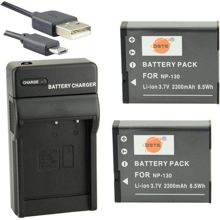 Акумулятор DSTE NP-130 Li-Ion (2 шт.) + Micro USB зарядний пристрій для Casio ZR100, ZR200, ZR300, ZR400, ZR410, ZR700, ZR1000, ZR1200, ZR1500, ZR2000, ZR3500