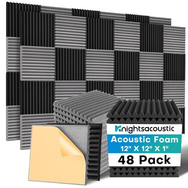 Акустичний поролон Knightsacoustic для звукоізоляції студії, панелі-поглиначі шуму 30x30x2.5 см, чорний (52 шт)
