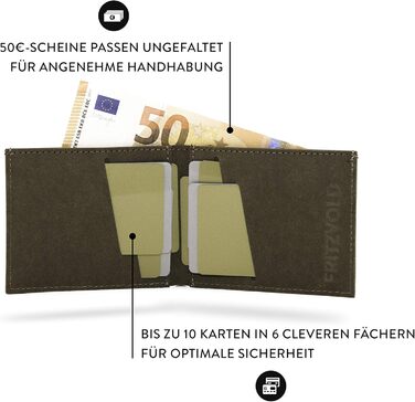 FRITZVOLD MINIMAL Wallet, small, slim wallet for women & men, extremely flat wallet, holds up to 10 cards, slim wallet, wallet made of washable paper-leather, brown
