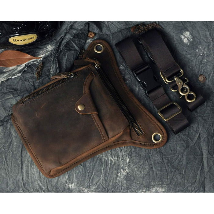 Чоловіча сумка з натуральної шкіри Le'aokuu на стегно, поясна, для подорожей, хайкінгу, альпінізму, унісекс, темно-коричнева