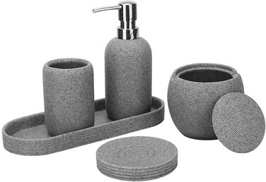 Набір аксесуарів для ванної кімнати з штучного каменю, 5 предметів: диспенсер для лосьйону, мильниця, тримач для зубних щіток, попільничка, тримач для ватних паличок, сучасний декор для ванної кімнати (сірий)