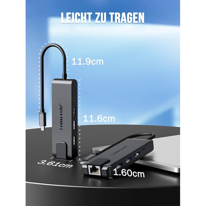 Lemorele USB-C хаб 14-в-1: док-станція з 3 портами дисплея (2 HDMI 4K + VGA), 5 USB (3x USB 3.0), 100W PD, SD/TF кардрідер, аудіо, сумісна з MacBook, Dell, Windows