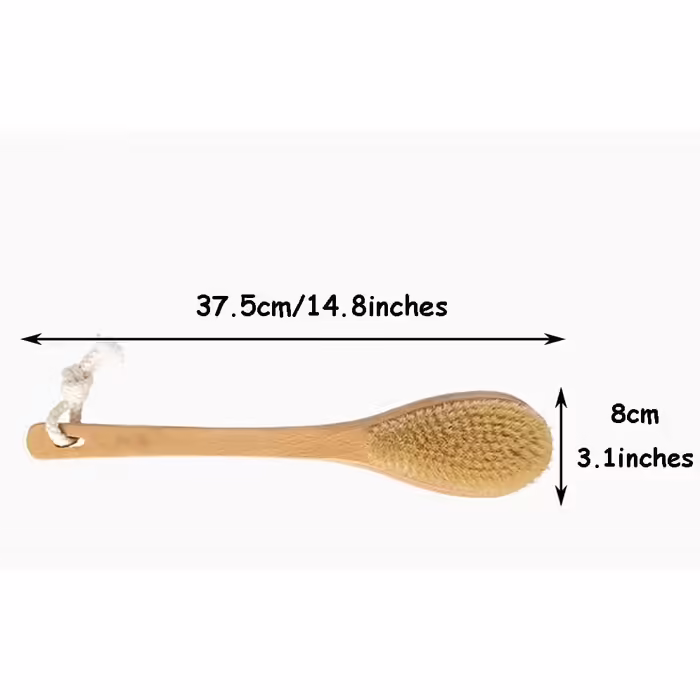 Transparent Particle-Matte Finish Anti-Slip Grip Body Brush, Bath Brush Wet and Dry Back Brush, Natural Bristle Hair Beechwood Material (14.8 * 3.1 inches * 2)