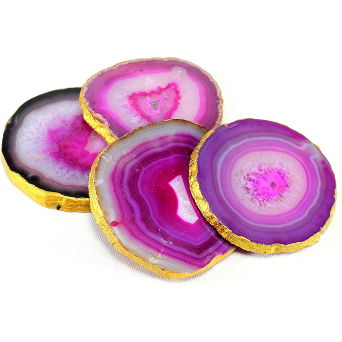 Natural agate coaster set, for bar, beer, coffee, tea, 4 pieces, perfect table accessory, tableware (Purple Agate)