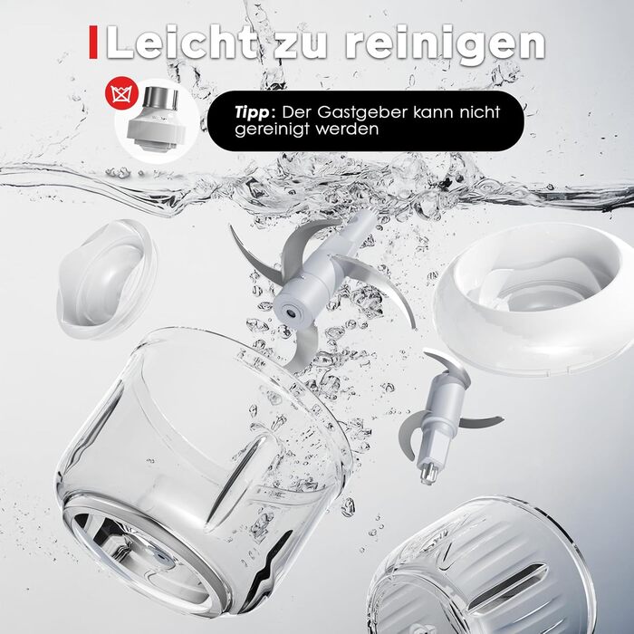 Електричний міні-чопер Bear 0.6L+2L: подрібнювач/м'ясорубка з 4-ма лезами з нержавіючої сталі, скляний контейнер для м'яса, дитячого харчування, фруктів та овочів