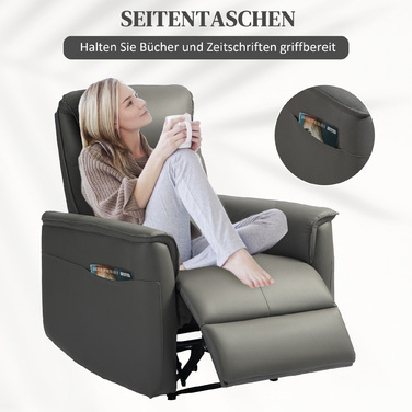 HOMCOM Recliner Chair, TV Chair with Reclining Function, Pocket Spring, Upholstered TV Chair with Footrest, Side Pocket, for Living Room, Bedroom, Light Grey | Aosom