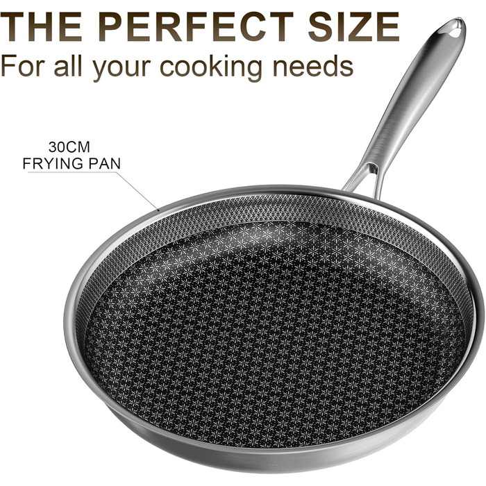 Сковорода RIOVARM 30 см з нержавіючої сталі з антипригарним покриттям, Wok, для всіх плит, сумісна з індукцією, можна мити в посудомийній машині, для приготування омлетів та універсальних страв