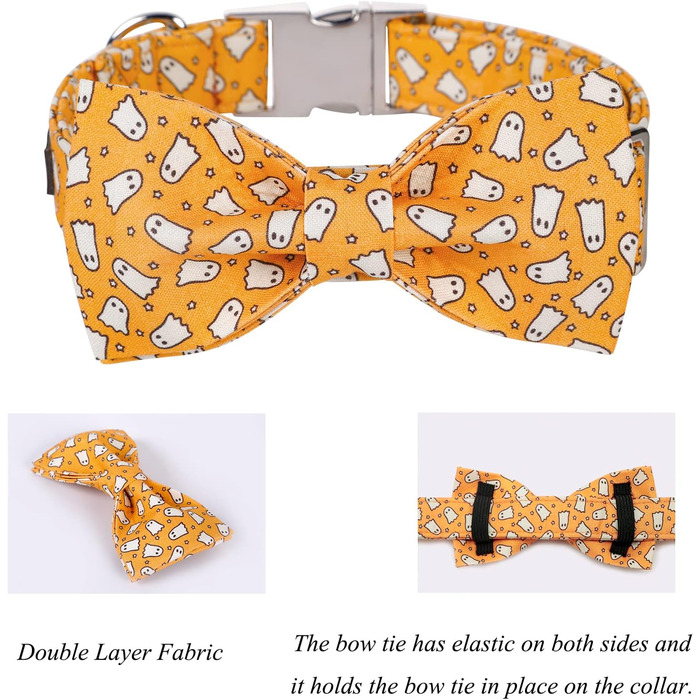 Нашийник для собак Lionet Paws на Halloween з метеликом, бавовна, зручний, з металевим затвором, розмір M (34-55 см), 1 шт. Ghost